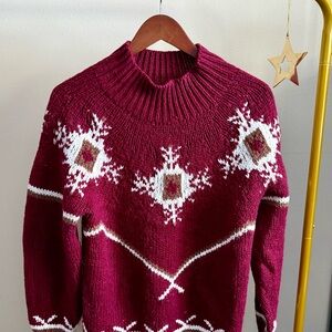 Vintage 1990s Boundary Waters Nordic Fair Isle Sweater Burgundy Size Large
